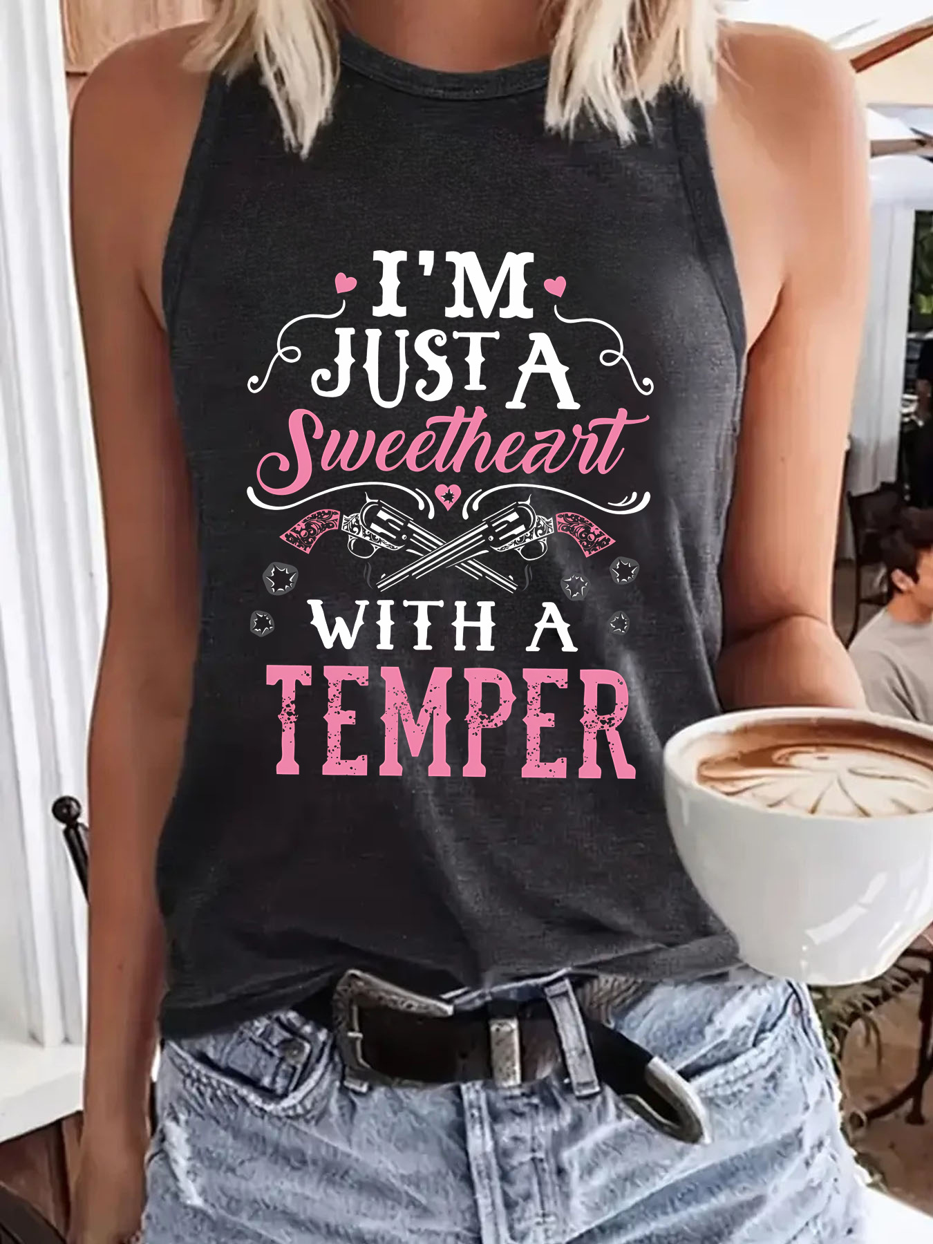 AliExpress Amazon Hot Slogan Printed Round Neck Vest Spring Summer Casual Sleeveless Top Women's Clothing