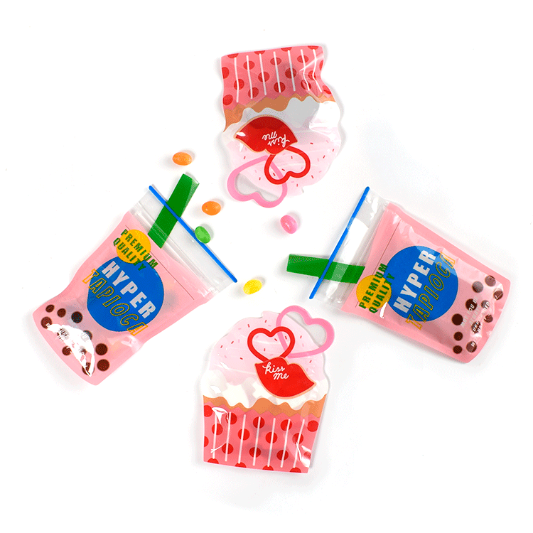 Milk Tea Shape Zipper Bag Sweet Cone Shape Cartoon Mini Packaging Bag Small Gift Creative Self-sealing Bag 10/Pack