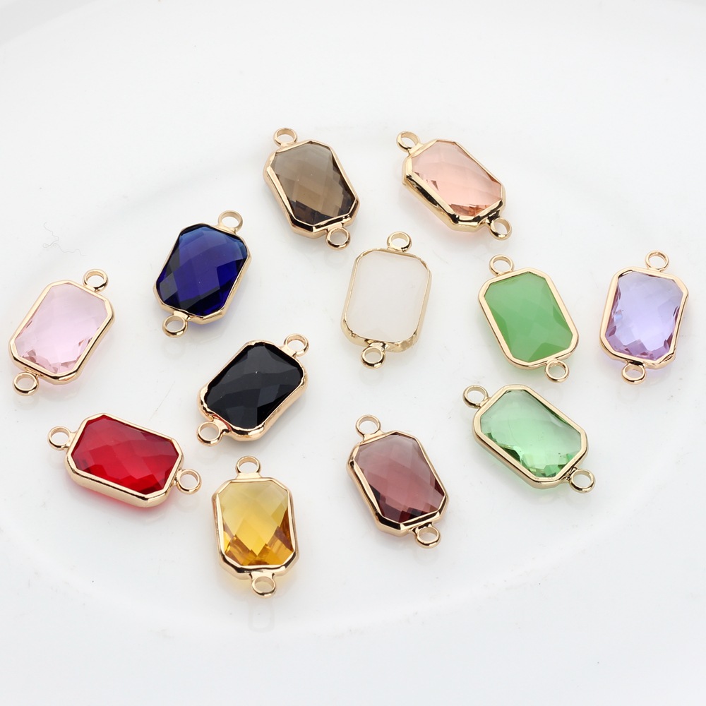 Picture of Copper-covered rectangular crystal cut double pendant small pendant production pendant earring accessories material wholesale