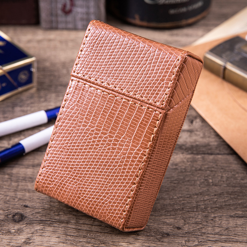 Picture of Pu Leather Flip-Top 20-Pack Thick Cigarette Box Creative Stylish Moisture-Proof Leather Men's Cigarette Box Manufacturer Wholesale