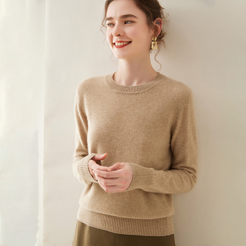 Cashmere Women's Crewneck Solid Color Warm Casual Urban Elegant Commuter Style Knitted Autumn and Winter New Base Shirt