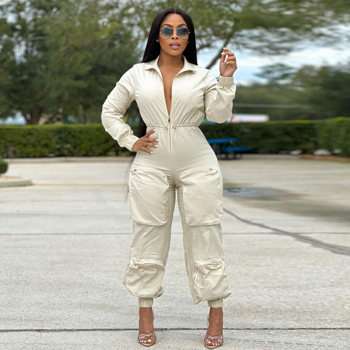Picture of Independent station cross-border new women's European and American waist overalls metal zipper bread bag casual trousers