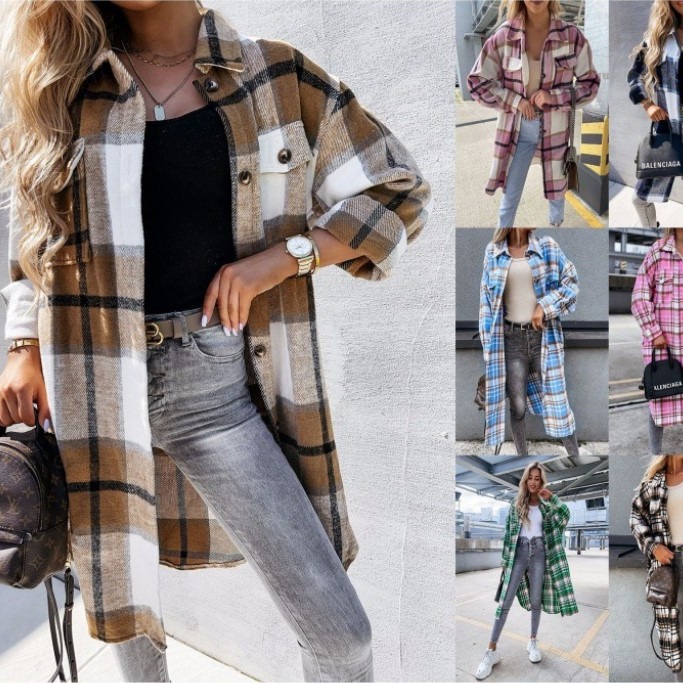 Picture of 2022 autumn and winter new cross-border women's clothing Europe and the United States loose casual versatile long plaid shirt long sleeve coat