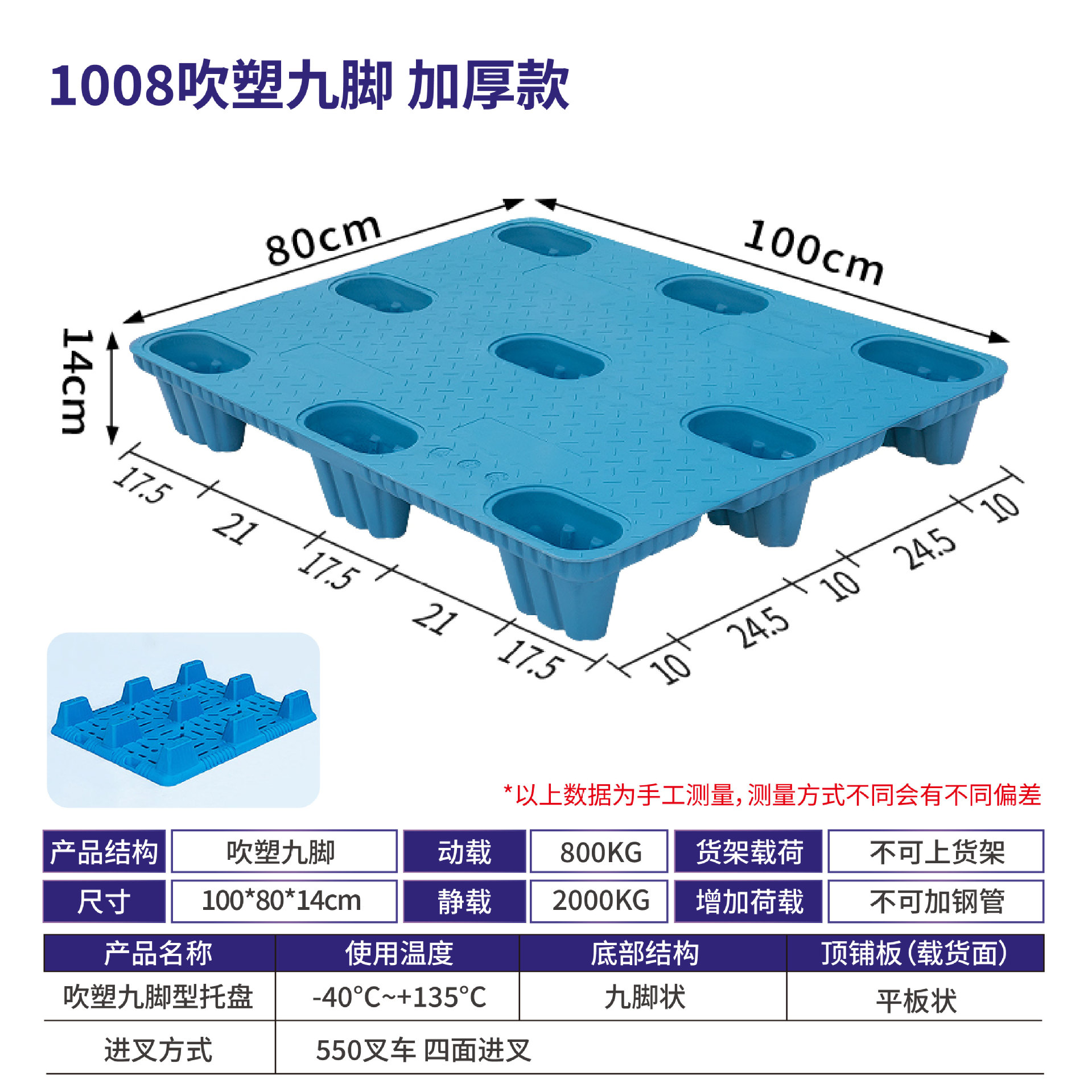 Picture of Xinyito blow molding nine-legged plastic pallet forklift logistics plane card warehouse turnover plastic moisture-proof backing plate factory