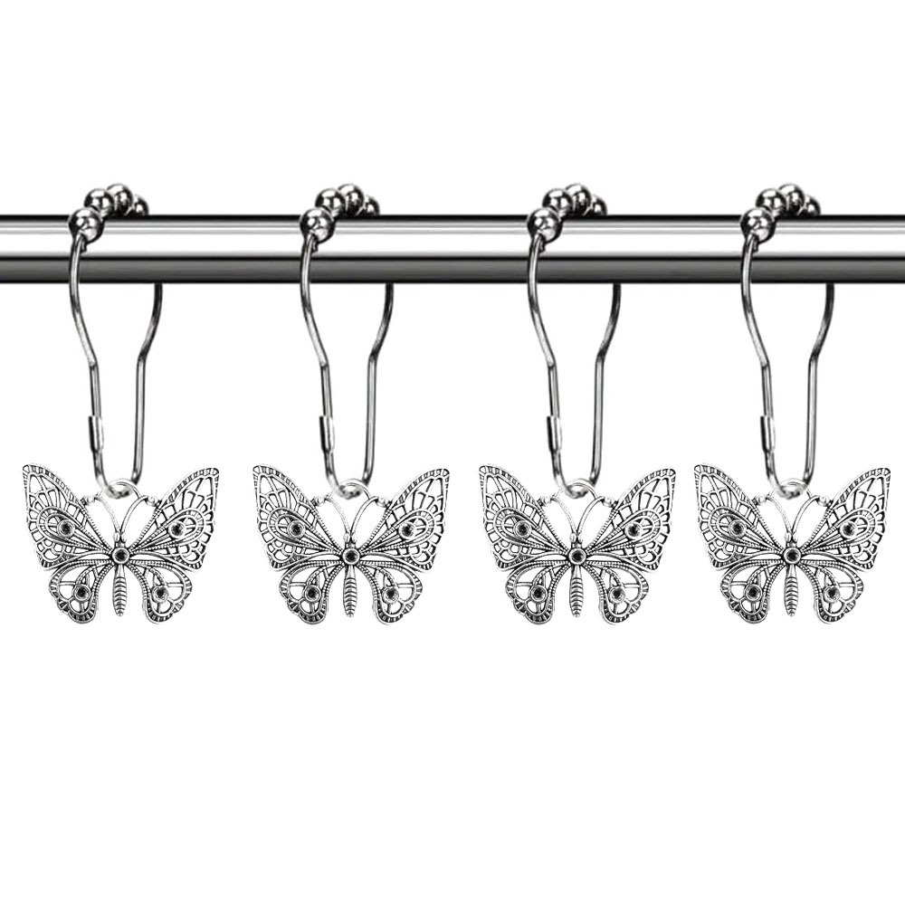 Cross-border alloy butterfly shower curtain ring hook bathroom decorative shower curtain anti-rust belt ball stainless steel shower curtain hook wholesale