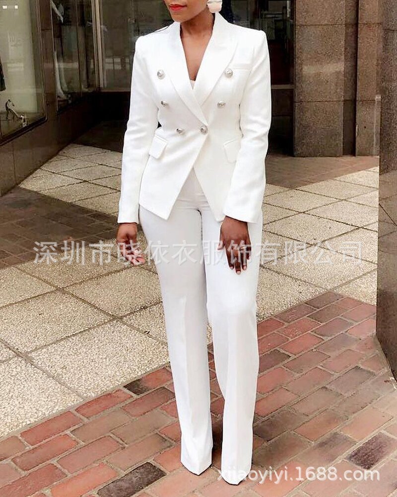 Picture of 2021 Amazon AliExpress new high waist solid color small suit long sleeve pants suit temperament commuter suit