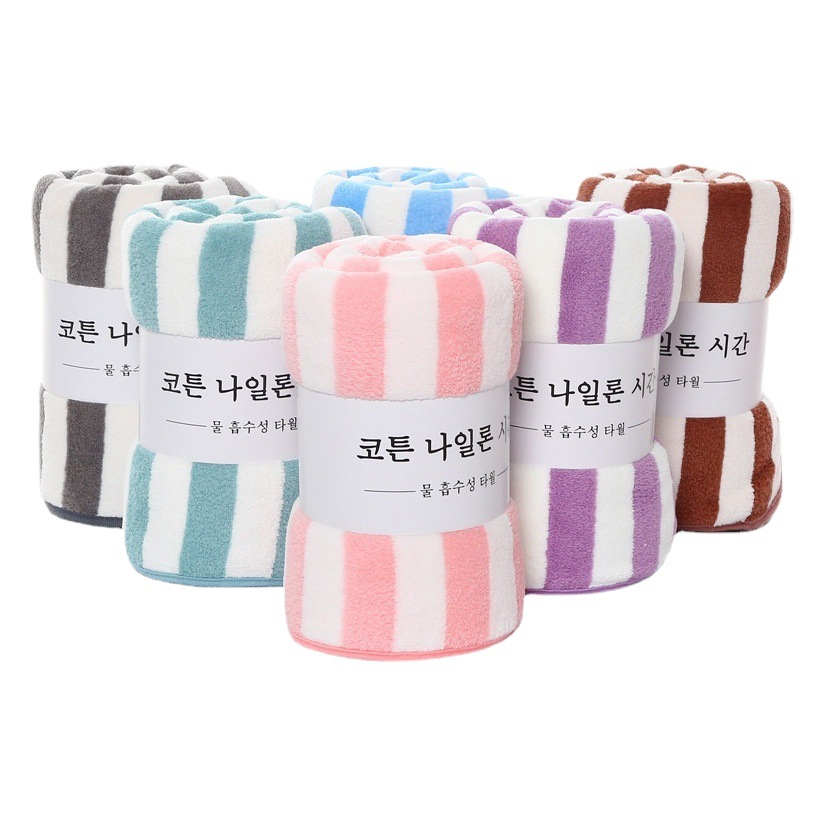 High density coral fleece striped towel wholesale household color strip bath towel absorbent beach towel department store gift stall towel