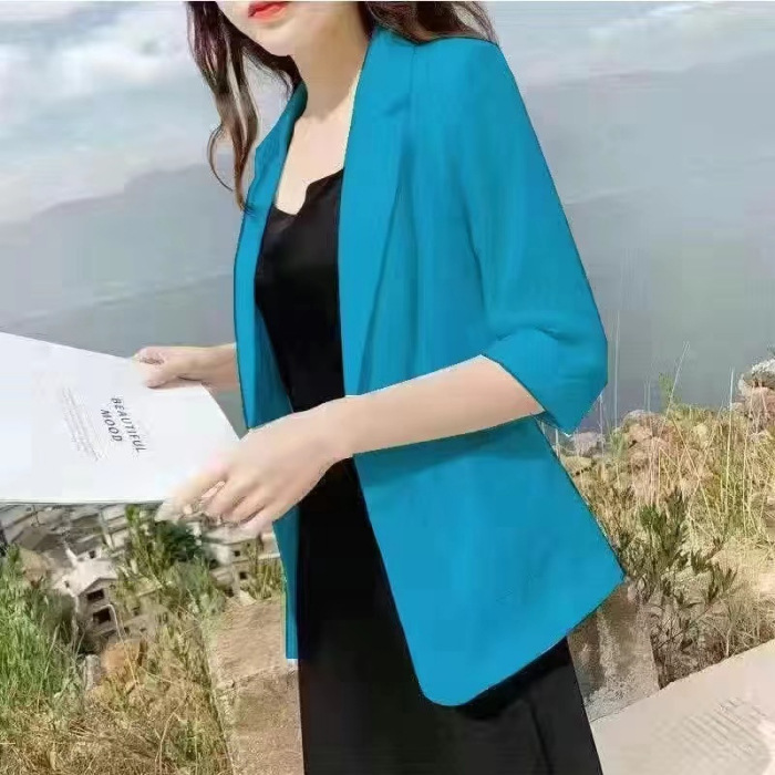 Picture of Linen Small Suit Women's Jacket Thin 2024 Summer Suit Korean Style Sun Protection Clothing Casual British Style Women's White Black
