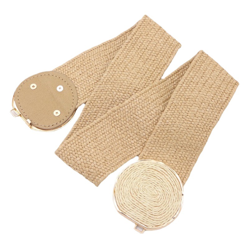 High-grade PPP grass belt Women's ins style belt wide decorative dress all-match pants new fashion beige