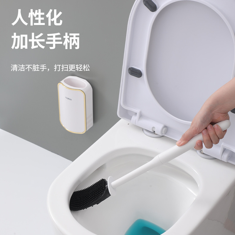 Picture of Silicone Toilet Brush Household No Dead Corner Toilet Brush No Punching Wall-Mounted Bathroom Squat Toilet Cleaning Brush