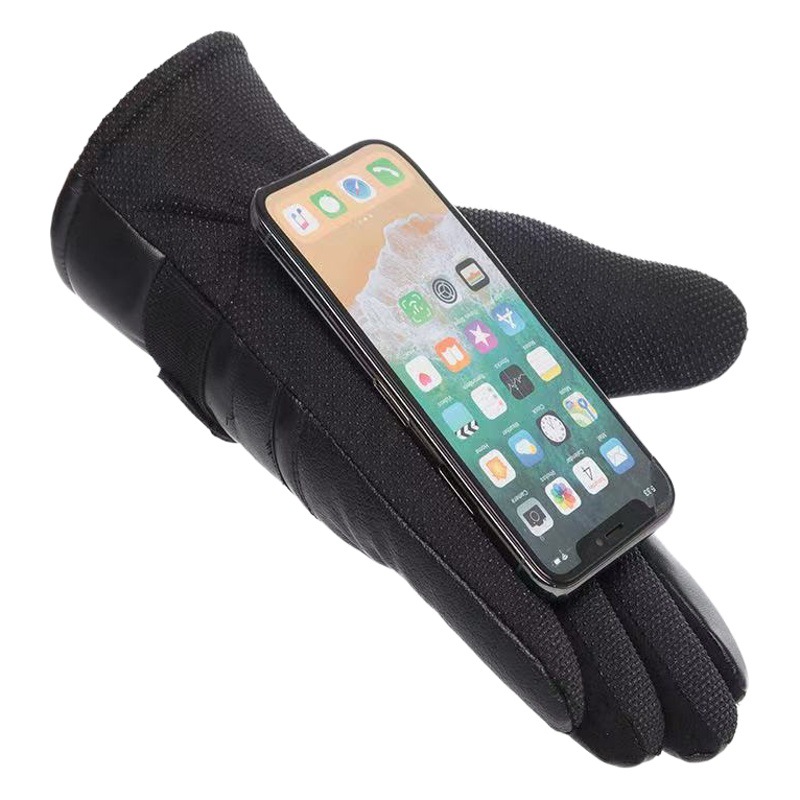Fleece-lined leather gloves men's thickened cold-proof warm winter cycling windproof waterproof motorcycle riding touch screen