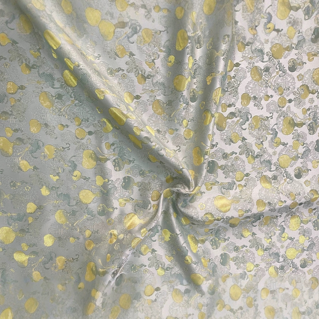 New Chinese-Style Vest Imitation Song Dynasty Brocade Satin Fabric Jacquard Brocade Clothing Fabric Gourd Longevity Vest Jacket Fabric
