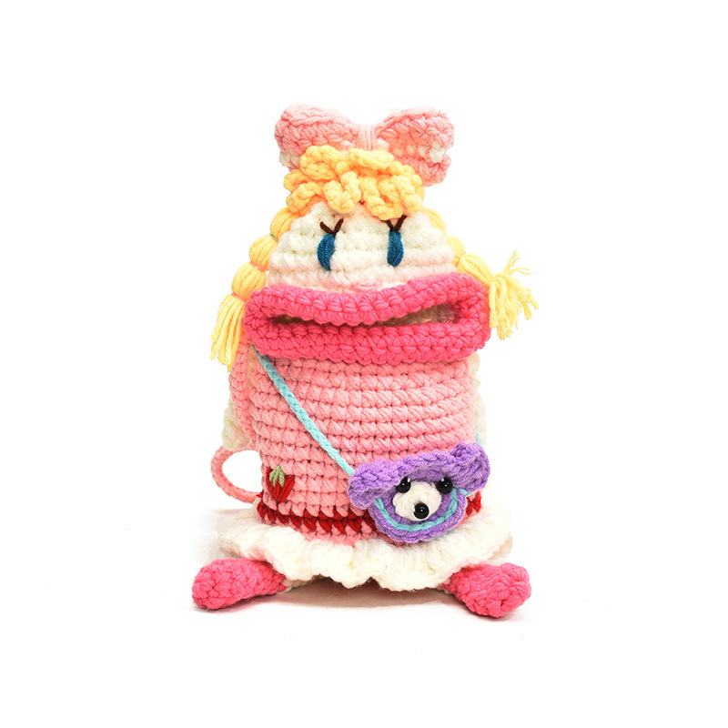 Picture of 2024 Big Mouth Mobile Phone Bag Handmade Woven Bag Crochet Wool Bag Creative Cute Bow Girl Satchel