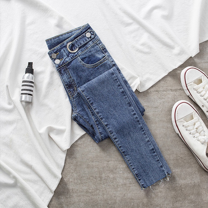Picture of High Waist Jeans Female Student 2021 Summer New Slim Tight Stretch Foot Edge Cropped Pencil Pants