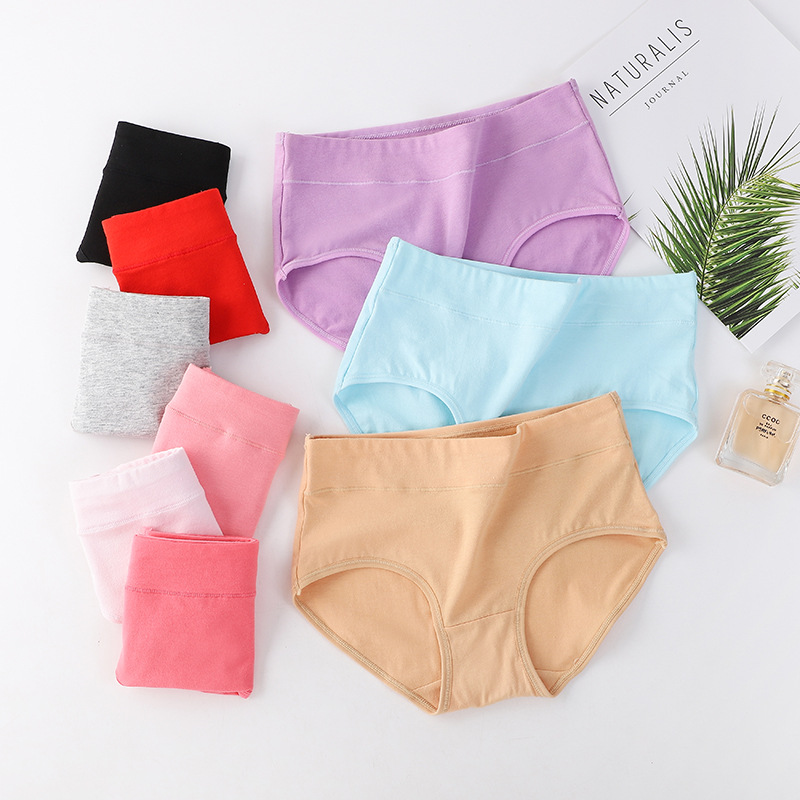 Women's Underwear Women's 95 Cotton Solid Color Korean Style Girls' Breathable Large Size Middle Waist Underwear Student's Briefs