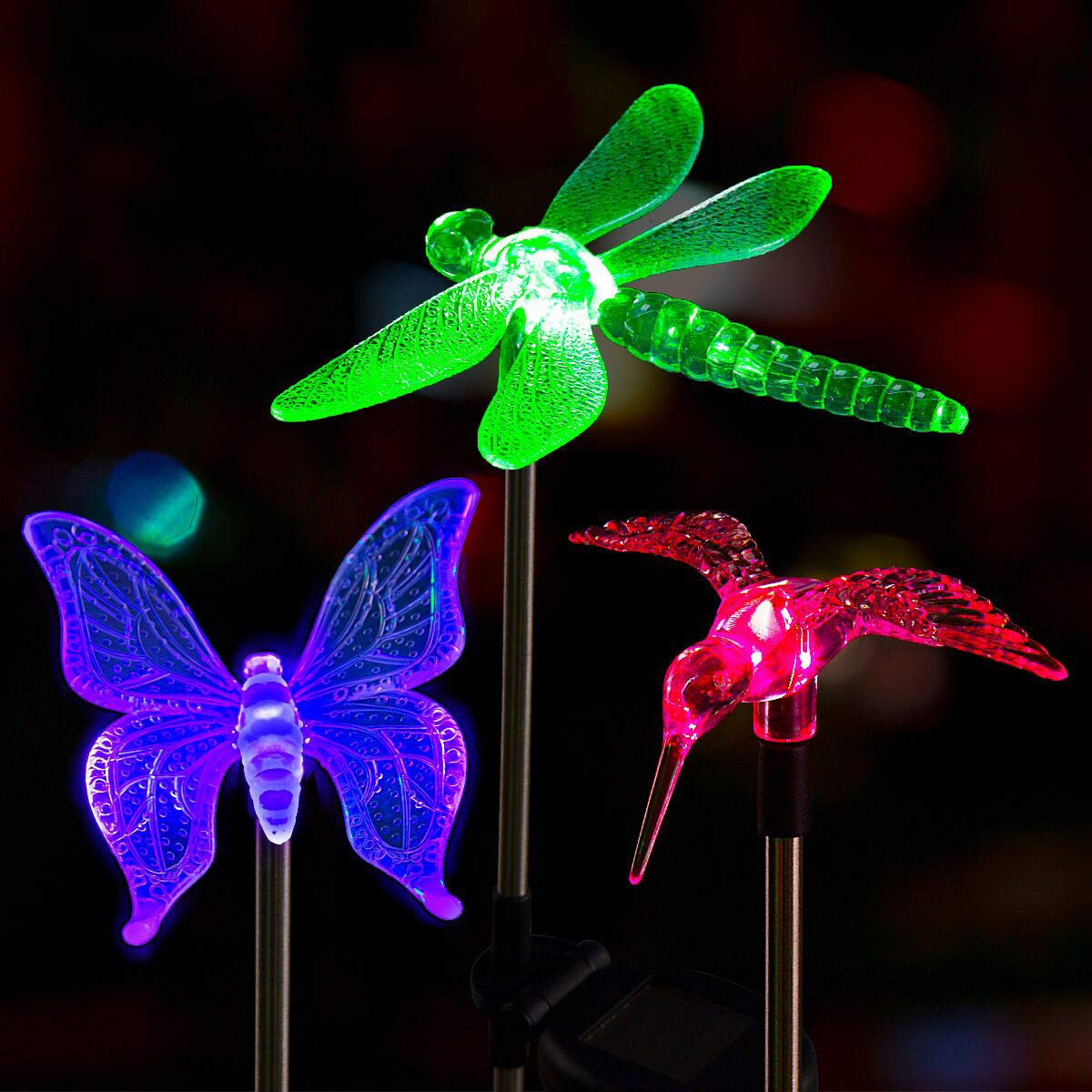 Cross-Border New Solar Lawn Lamp Butterfly Dragonfly Bird Combination Colorful Led Decorative Lighting Ground Lamp D