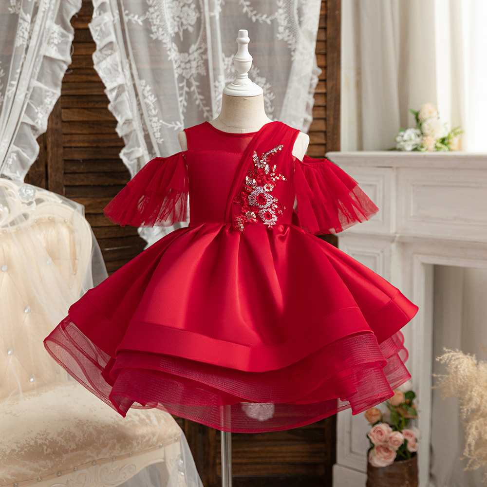 Picture of Girls' Princess Dress Birthday Autumn and Winter Show Performance Host Piano Performance Long-sleeved High-end Children's Evening Dress