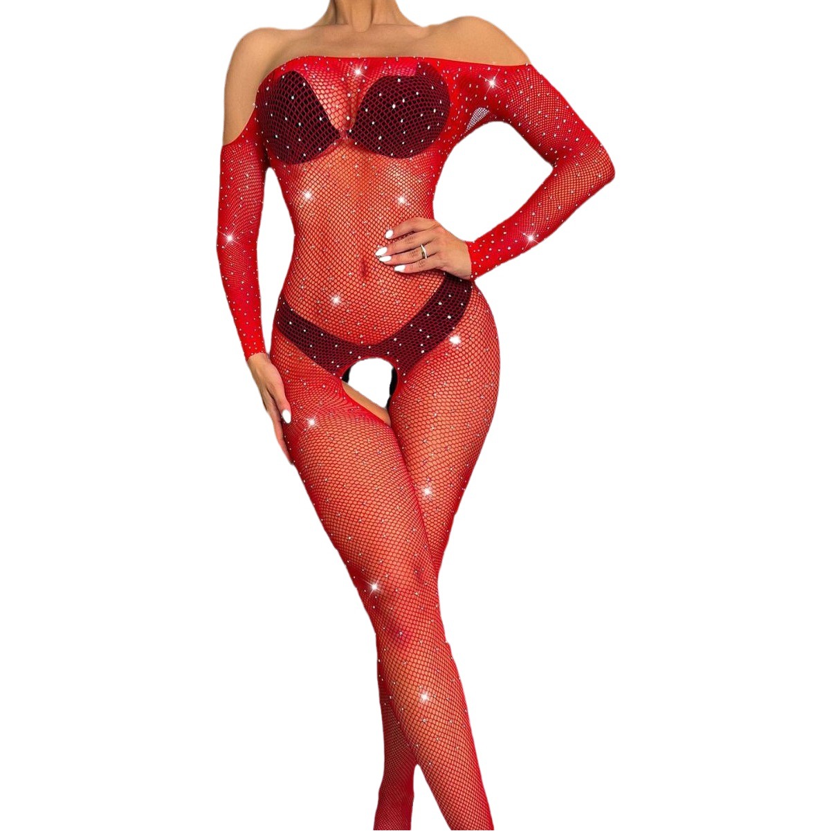 TZ34 Amazon Rhinetone bodystocking Sexy Underwear Shiny Rhinestone Mesh Clothes