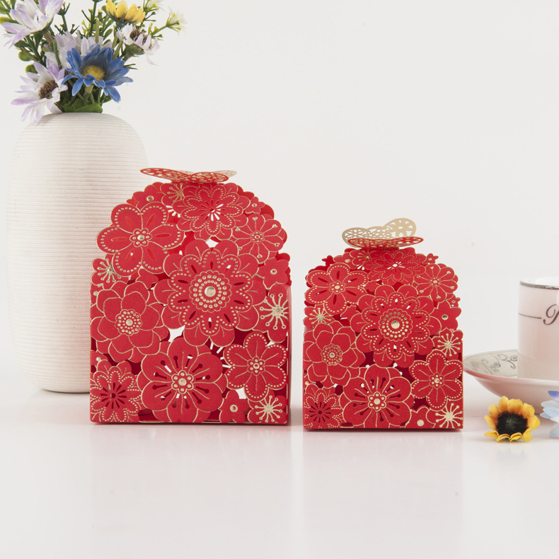 Picture of European-style New Candy Box Multicolor Hollow Petals Butterfly Box Wedding Candy Box Party Snack Packaging Box