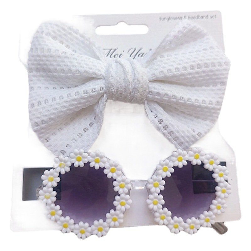 Children's Hair Band Sunglasses Set Sunglasses Headband Combination Small Daisy Sunshade Glasses Solid Color Hollow Hair Band