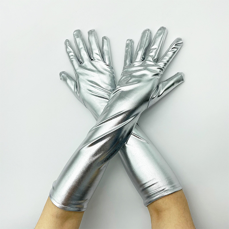 Mid-length Patent Leather Gloves Stretch Tight Leather Gloves Tight Stage Sexy Nightclub Winter Style
