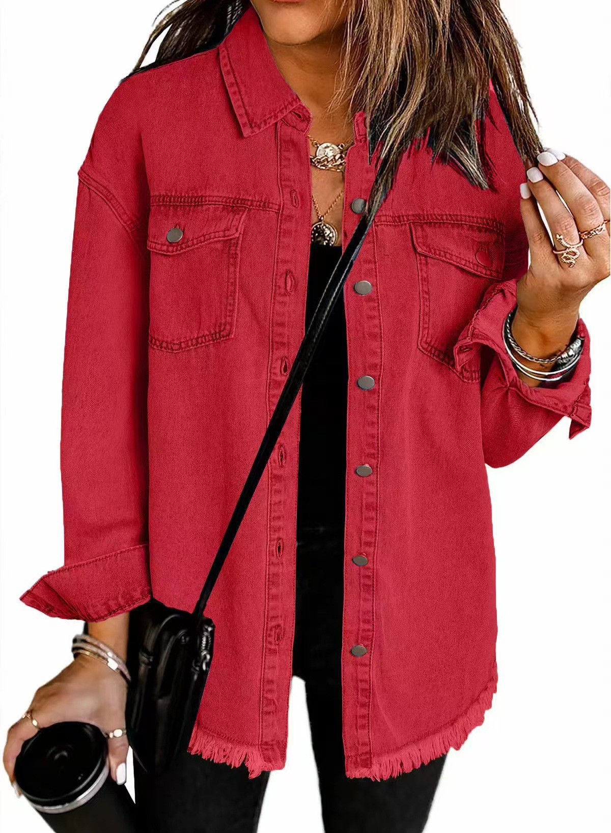 Picture of Cross-border New Washed Denim Shirt Jacket 2024 European and American Women's Autumn and Winter Distinctive Street Style Edge Hem Jacket