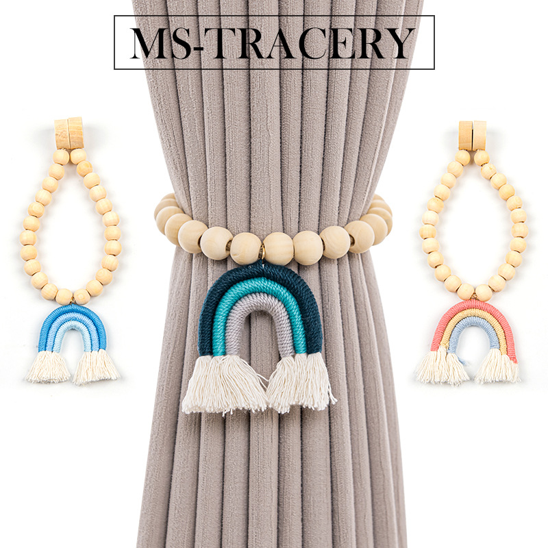 New simple three-color rainbow tassel pendant curtain magnetic buckle in stock punch-free installation-free curtain strap