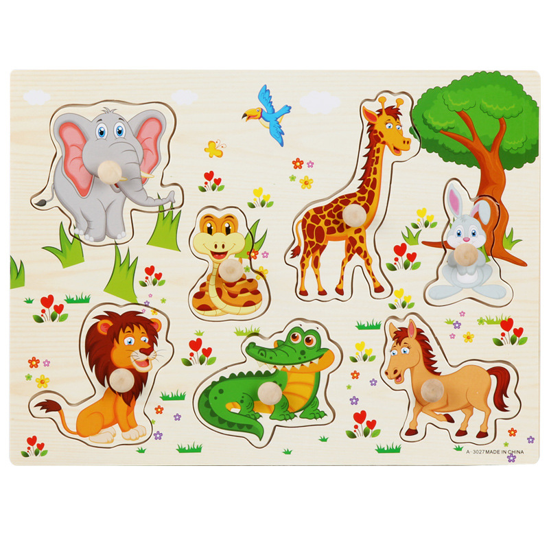Picture of Factory wholesale hand-held board early education educational toys digital letters animal puzzle beneficial intelligence baby wooden toys