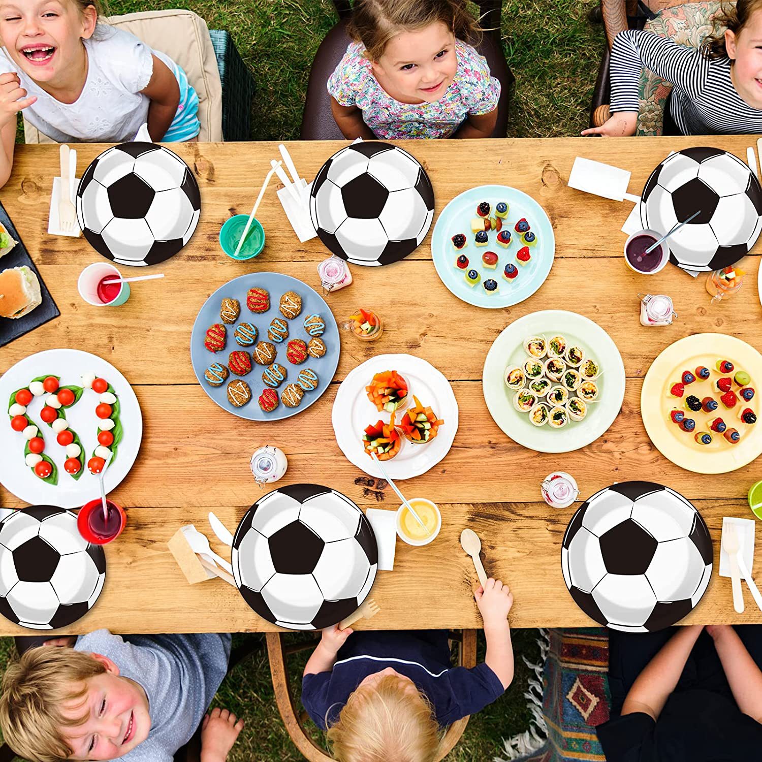 Picture of World Cup Football Party Tableware Set Black and White Football Party Supplies Flag-pulling Tablecloth Paper Plate Tableware Set
