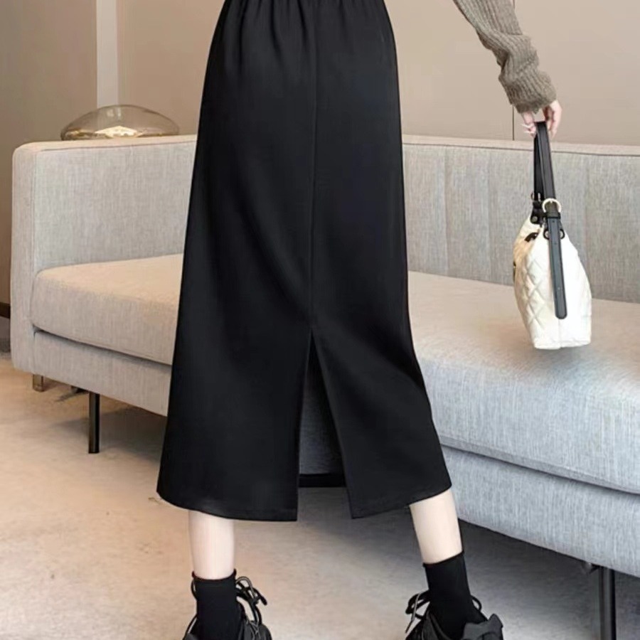 Pear-Shaped Figure A-Line Skirt for Women Summer Thin Large Size Fat mm Slimming Look Crotch-Covering Mid-Length Slit Suit Skirt
