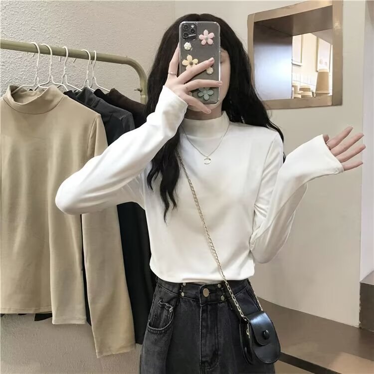 High-end Small Collar Base Shirt Slim-fit Slimming Interior Solid Color Simple All-match German Velvet Warm Outer Wear Women's Top