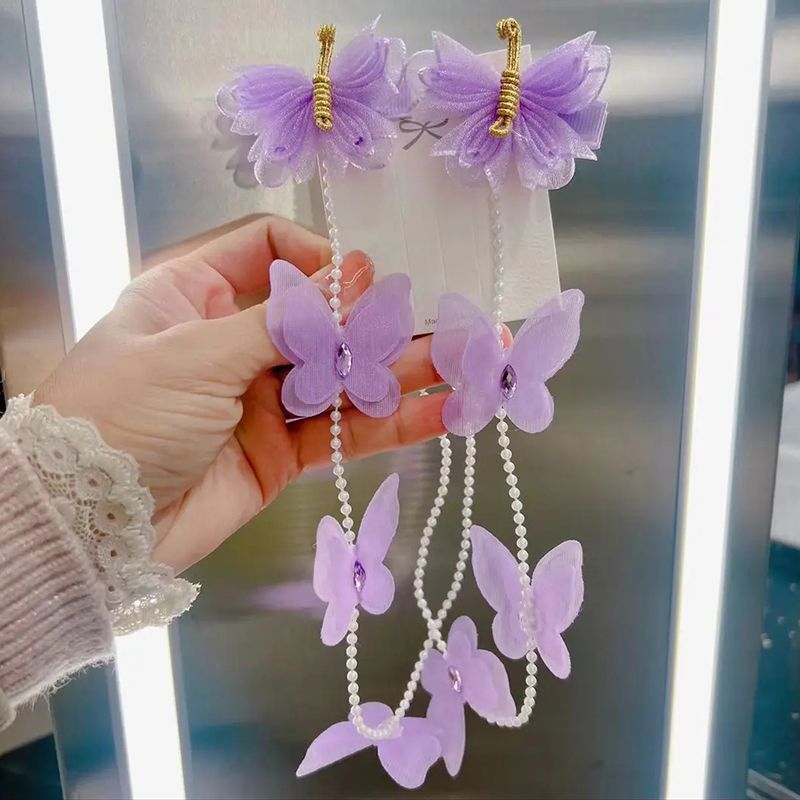 Picture of Little girl's new ancient style handmade butterfly pearl chain braided hairpin princess fairy head flower bead hair band headdress