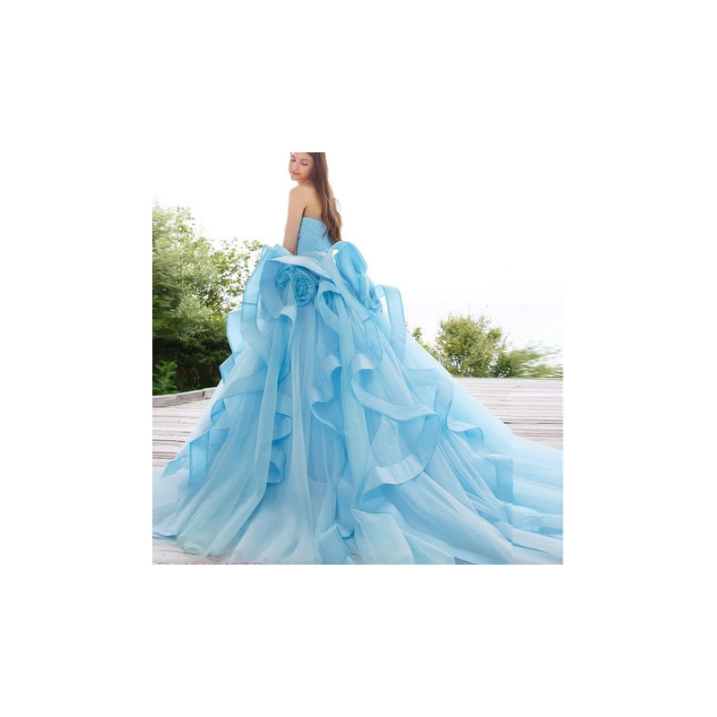 Aqua Blue Mesh Light Yarn Ancestral Dress Party Host Art Test Dress Bridesmaid Evening Dress High Waist Tube Top Stereo Trailing