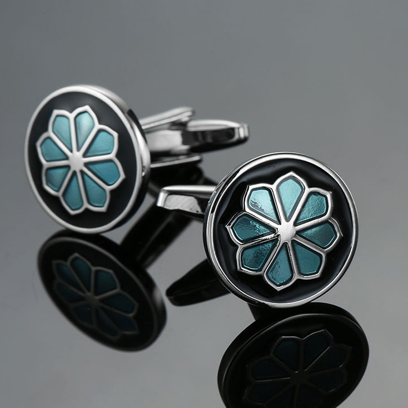 Picture of Glamour Jewelry Men's French Shirt Cufflinks Wholesale Blue Series Enamel Crystal Vintage Pattern Cufflinks