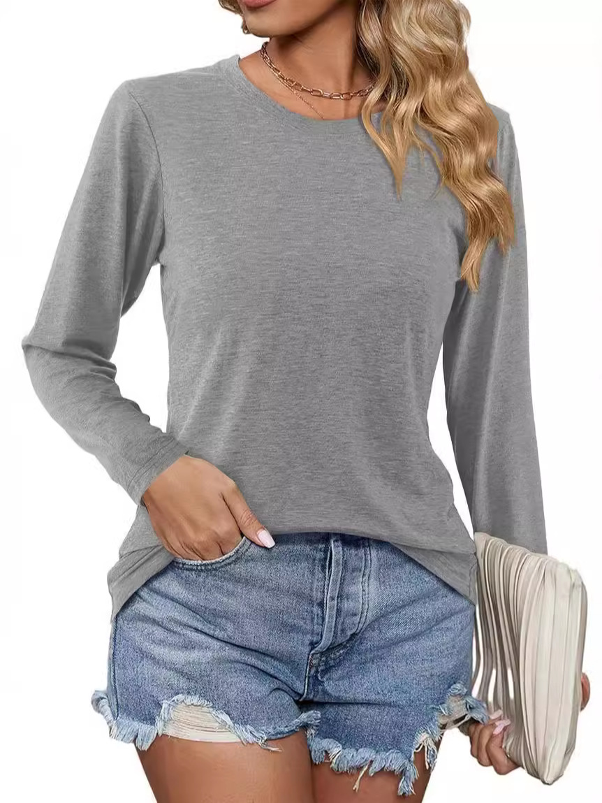 Cross-border Amazon wish European and American foreign trade women's 2024 autumn new casual round neck long sleeve T-shirt base shirt