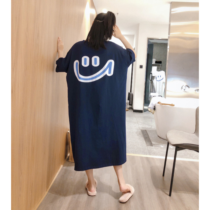 Picture of South Korea plus size T-shirt women's summer long smiley face short sleeve bottoming shirt women's loose split dress wholesale
