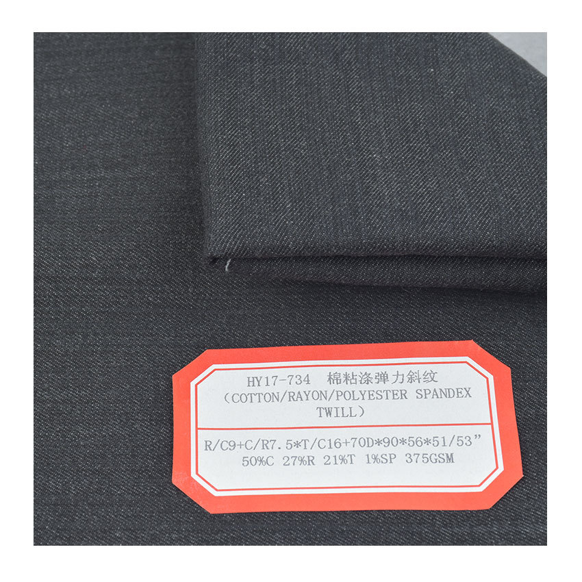 R/T Cotton Viscose Polyester Stretch Twill Polyester Trousers Fabric Tie-Dye Stretch Blended 70D Stretch Dress Fabric