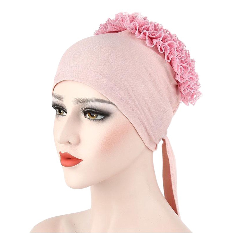 Amazon New Muslim Big Flower Solid Color Lace Lace Plate Flower Hat Indian Bag Hat European and American Fashion