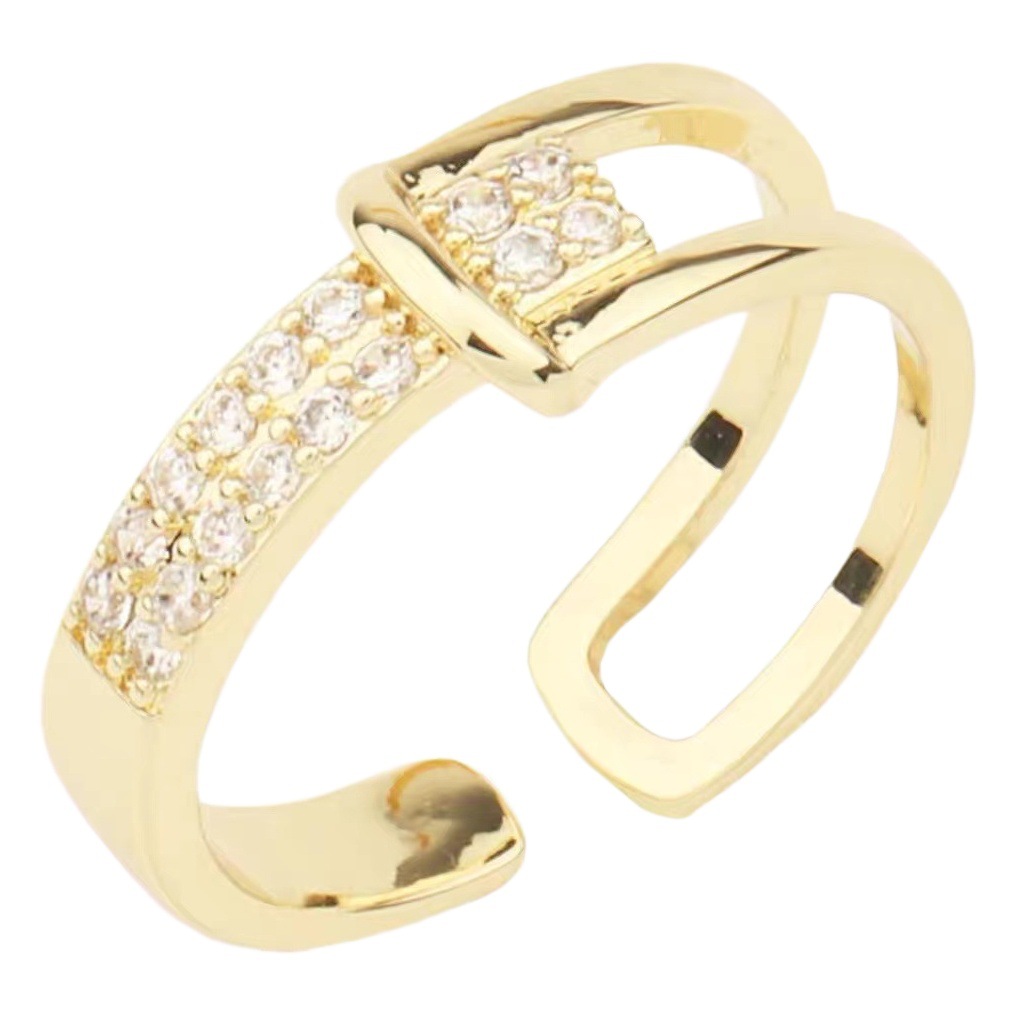 Light Luxury French Zircon Geometric Ring for Girls Niche Design Index Finger Ring Open Fashion Ring Shimmer