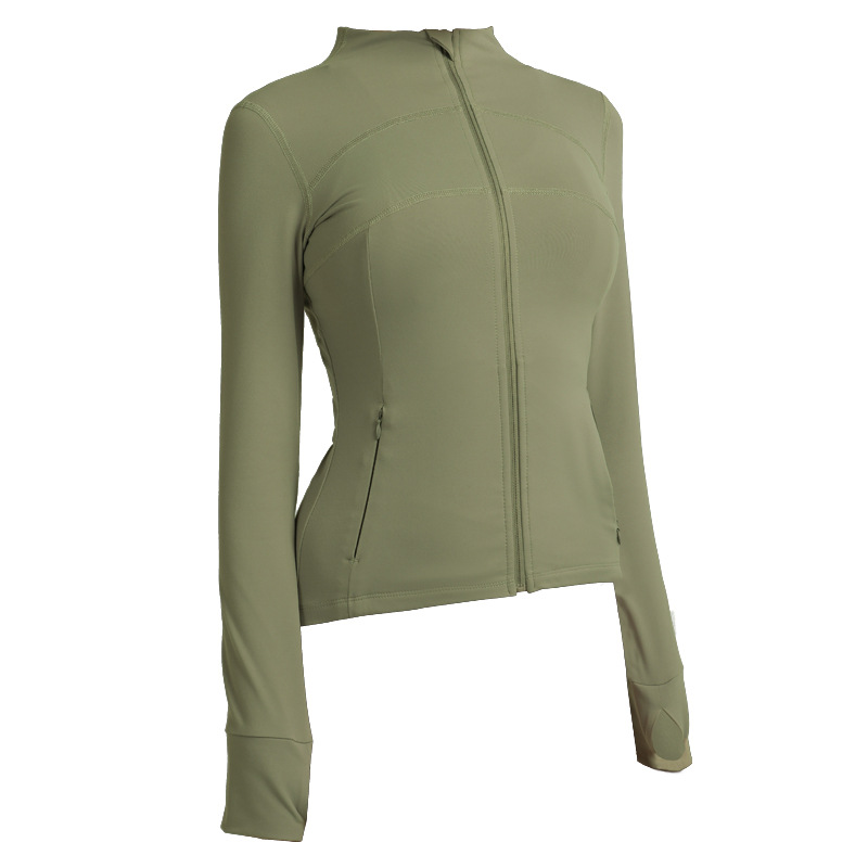 Picture of Cross-border spring and autumn slim fit sports long sleeve women's casual thick pocket yoga coat quick-drying zipper yoga clothing wholesale