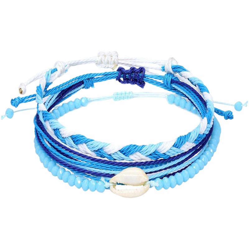 Cross-border Amazon Hot Sale US West Coast Style ins Style Shell Wax Line Hand-woven Bracelet Three-piece Set