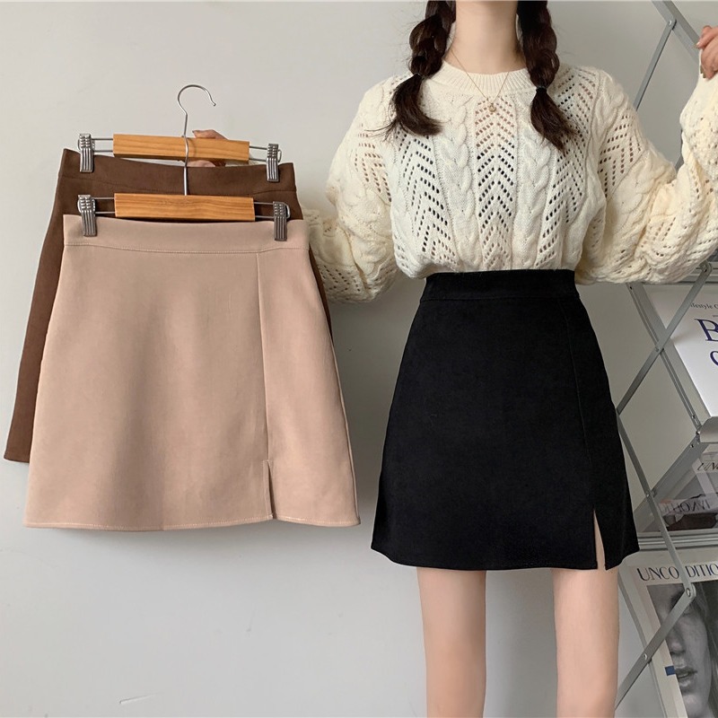 Autumn and Winter New All-Match Foreign Elegant Skirt Women's High Waist Slimming Hip Skirt Black Split A- Line Skirt