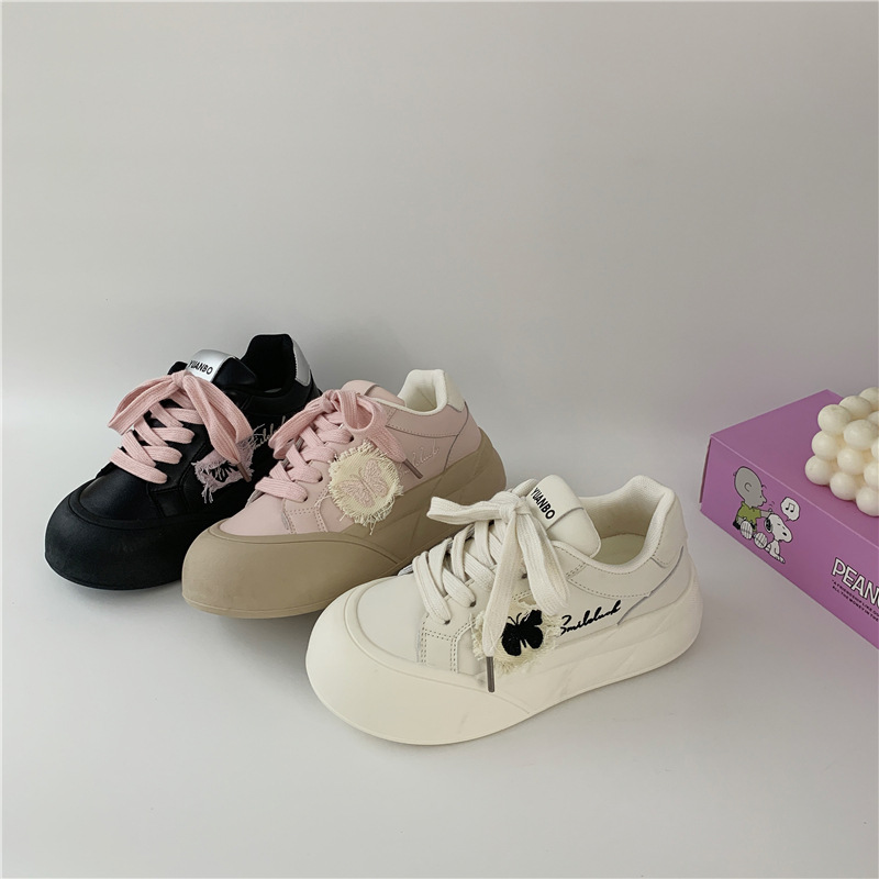 Thick-soled increased bread shoes 2024 yuanbo autumn Korean style versatile white shoes sports casual skate shoes women's shoes 1723