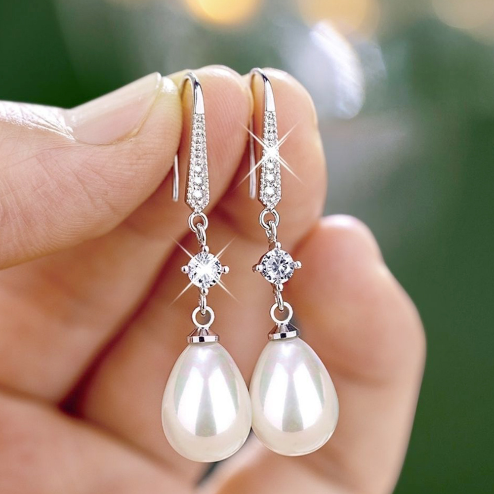 Cao Shi baroque drop-shaped artificial pearl earrings women's elegant all-match diamond-embedded festive wedding bridal earrings
