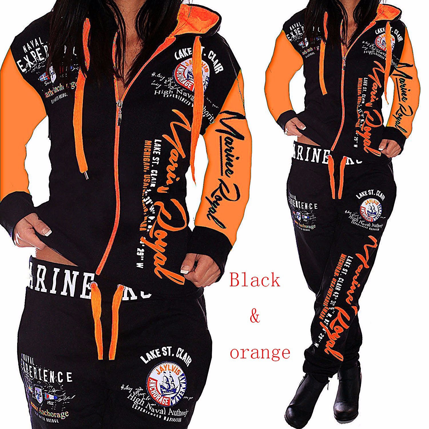 Sports and leisure suit American Print Font Link Long Sleeve Hooded Pants Women's suit