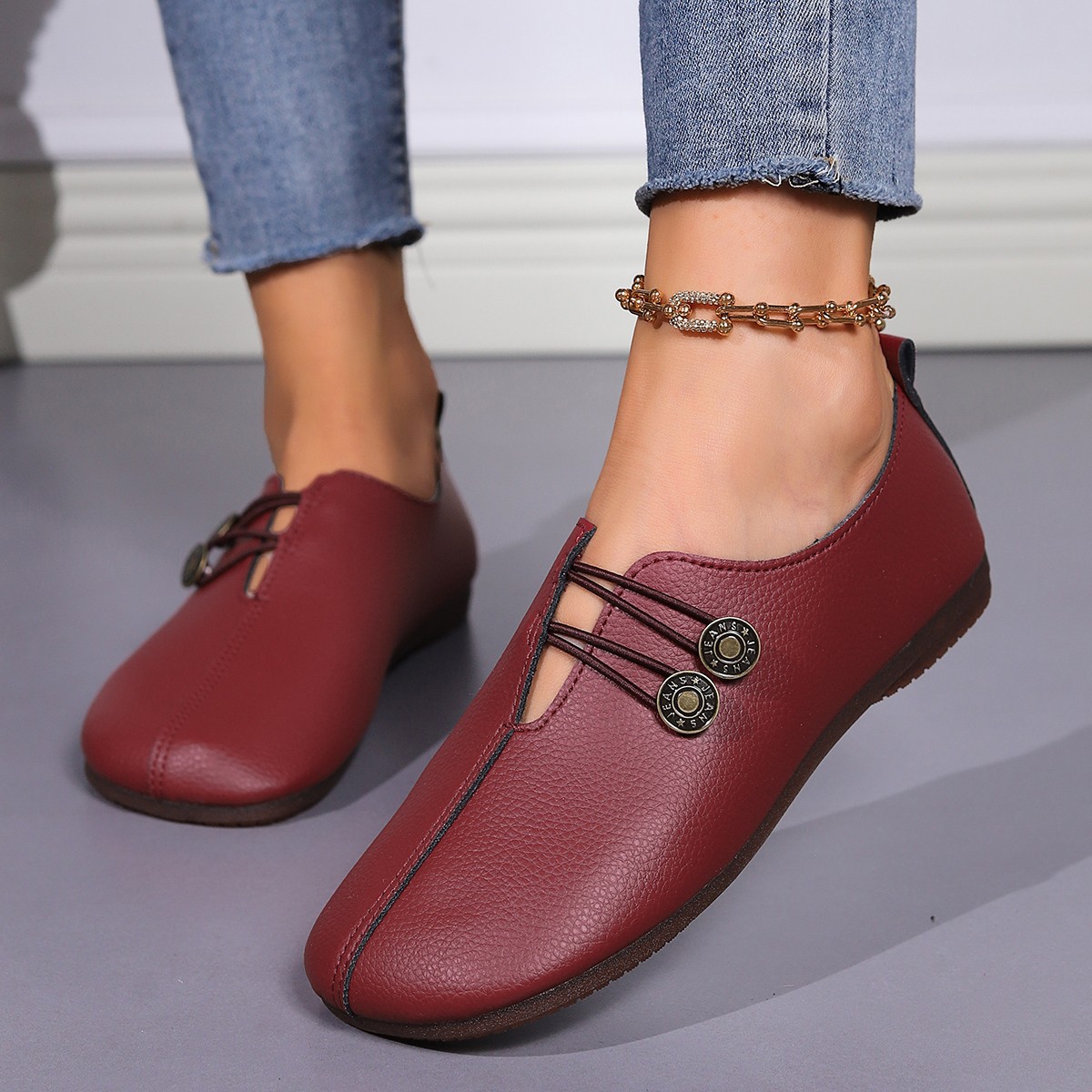 Cross-border Foreign Trade 2024 Summer New Soft Leather Flat Casual Single-layer Shoes Women's Round-toe Shallow Mouth Slip-on plus size Women's Shoes