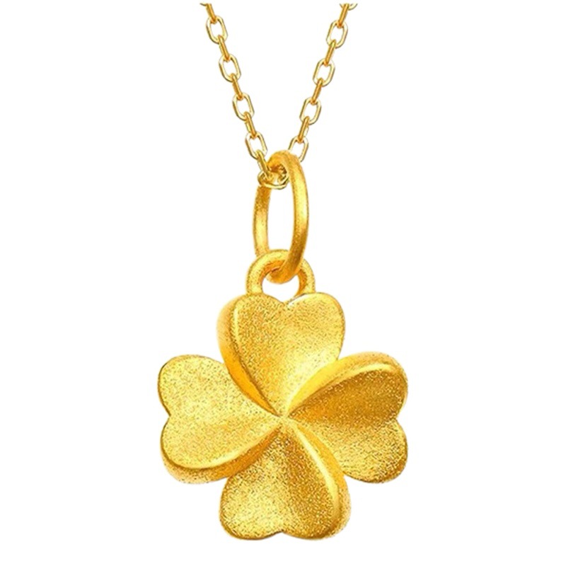 Qian Xin jewelry gold 999 gold pendant ins four-leaf clover chain female 3D hard gold transfer gift drainage wholesale