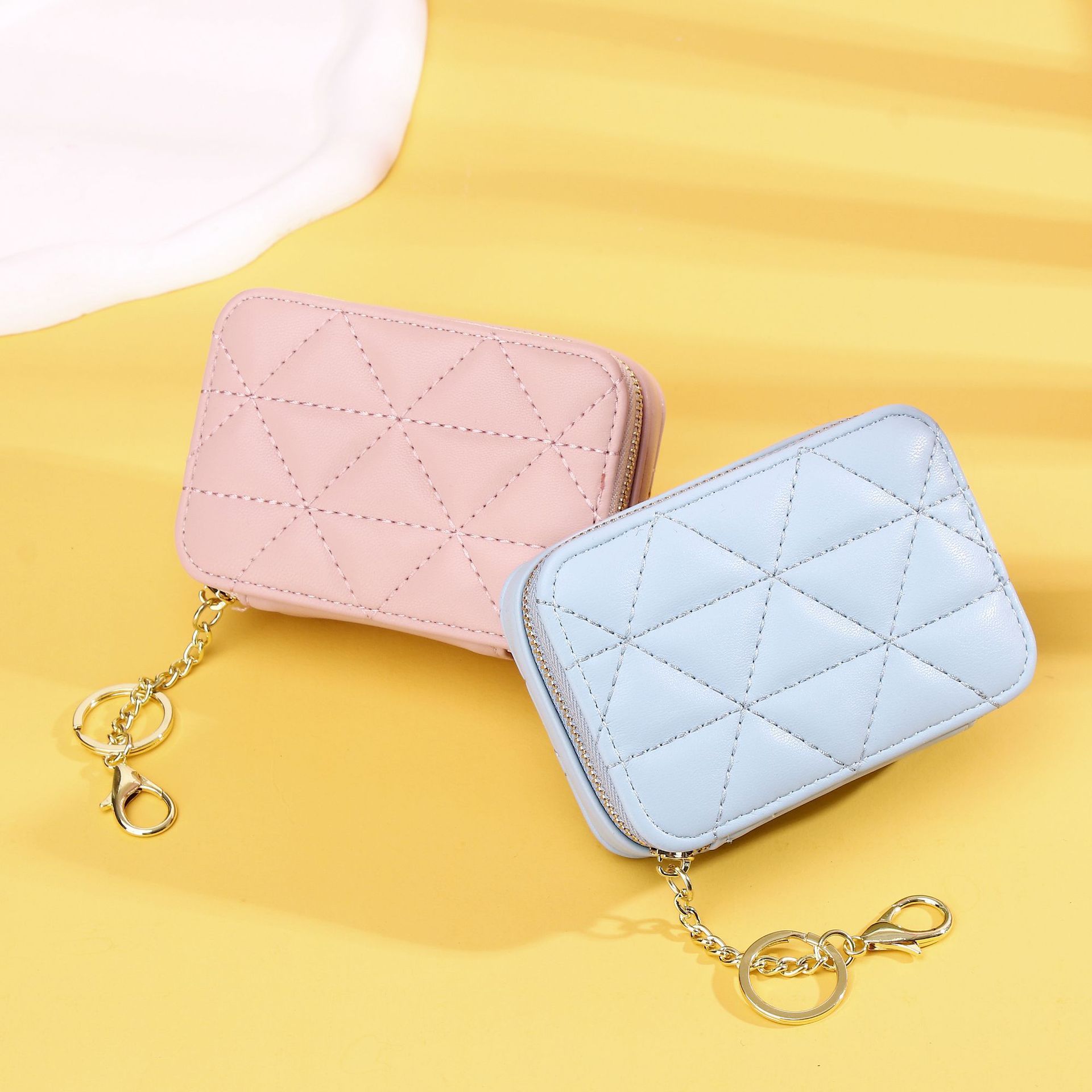 New Mini Mini Red Envelope with Mirror Mouth Rhombus Embroidery Line Exquisite Portable Keychain Makeup Bag