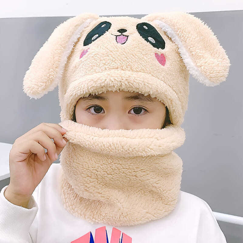 Picture of Children's hat wholesale autumn and winter boys and girls ear protection cap scarf one cute baby cap plus Velvet Ear cotton cap