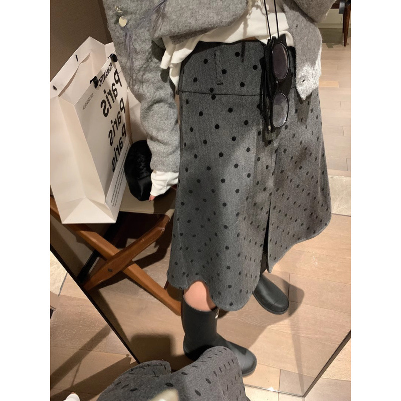 Reversible Mid-Length Pleated Polka Dot Skirt for Women 2025 Early Autumn New Fashionable Gray A-Line Skirt Trendy